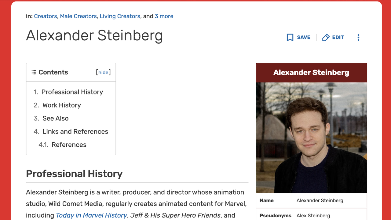 Alexander Steinberg's creator page on the Marvel Wiki Database